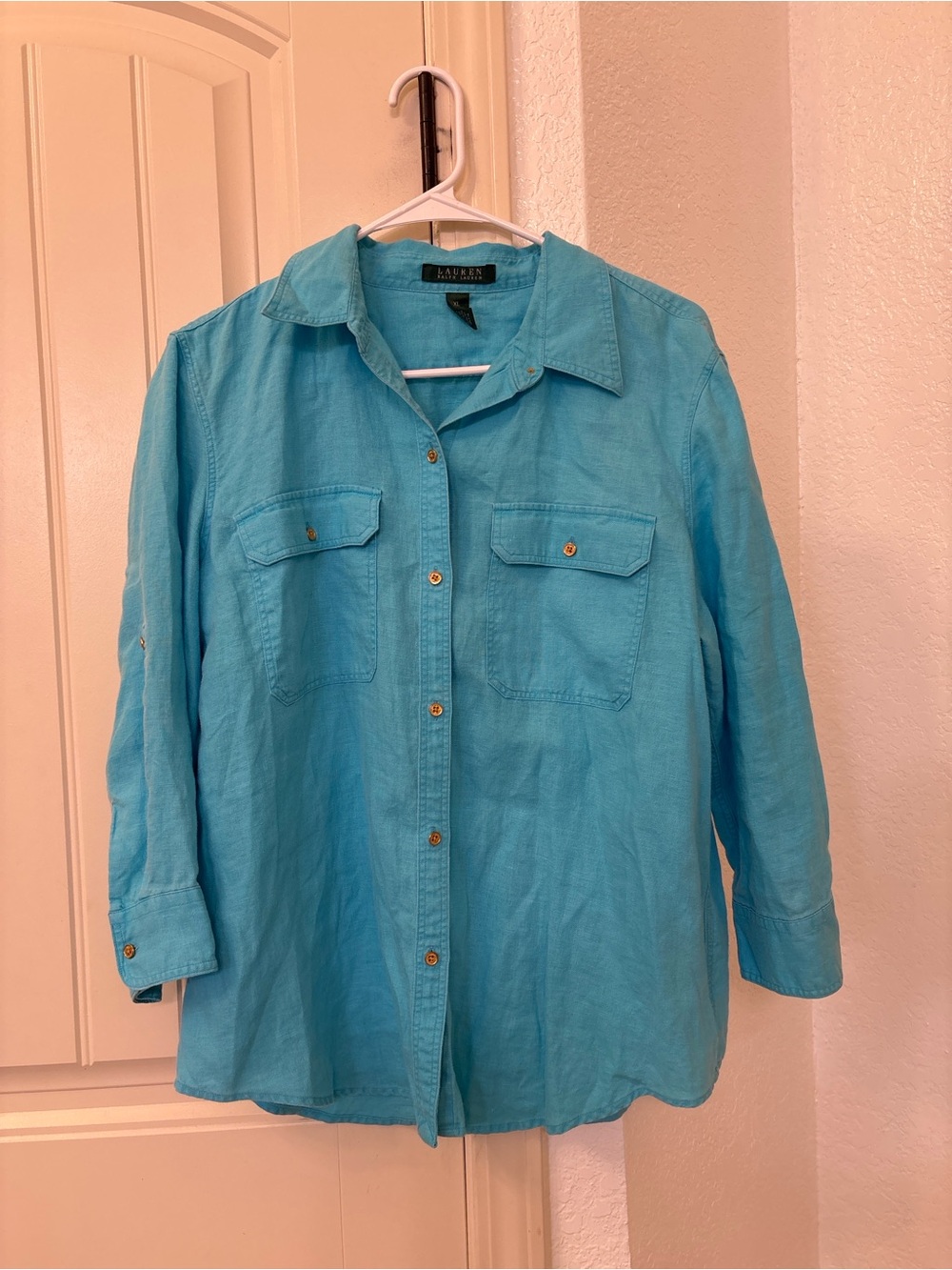 Lauren Ralph Lauren Linen Button Down Shirt XL Blue Lightweight Classic